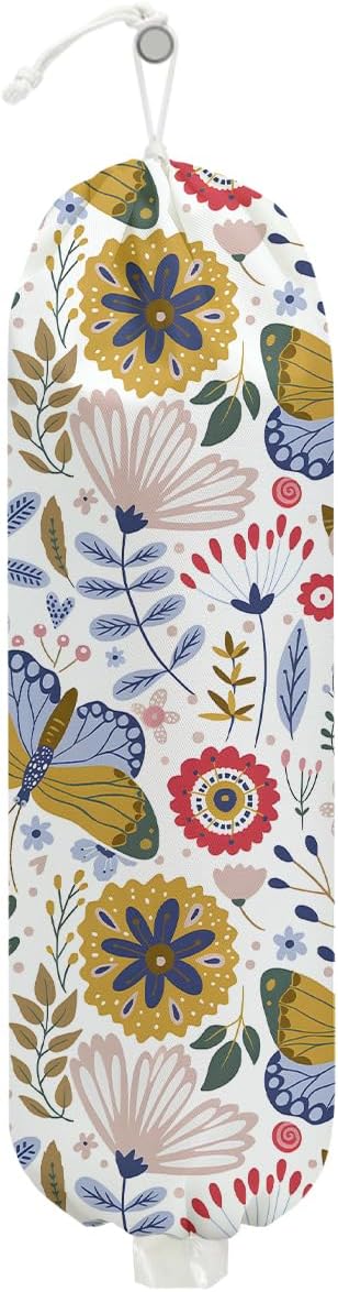 Butterfly Plastic Bag Holder, Wall Mount Grocery Bag Holder, Plastic Storage bag, Pull Rope Free Adjustment, Plastic Bag Holders for Grocery Bags, Plastic Bag Dispenser for Home Kitchen Office