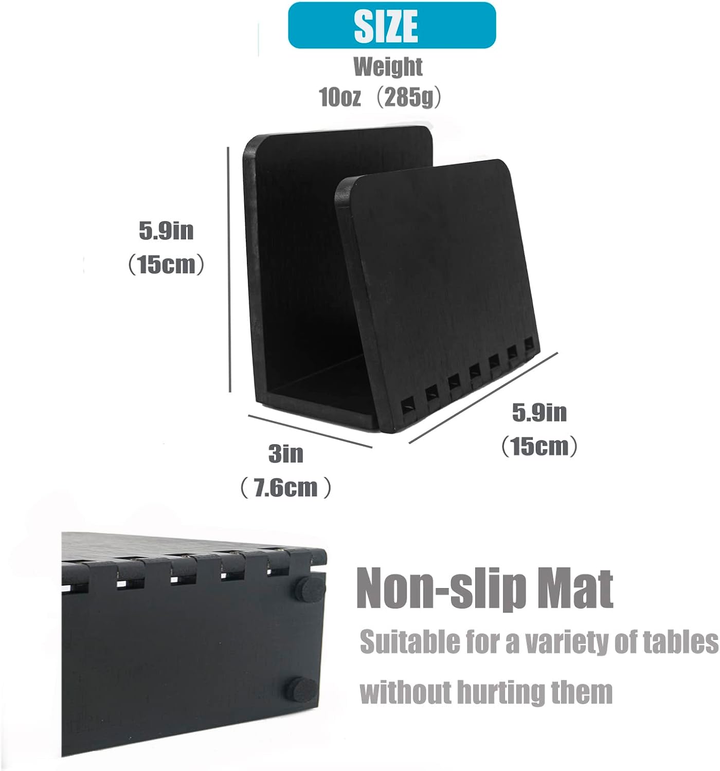 Bamboo Napkin Holder, Adjustable Wood Storage Rack for Dining Room, Picnic, Kitchen Table Indoor Outdoor - Dispenser for Table (Black)