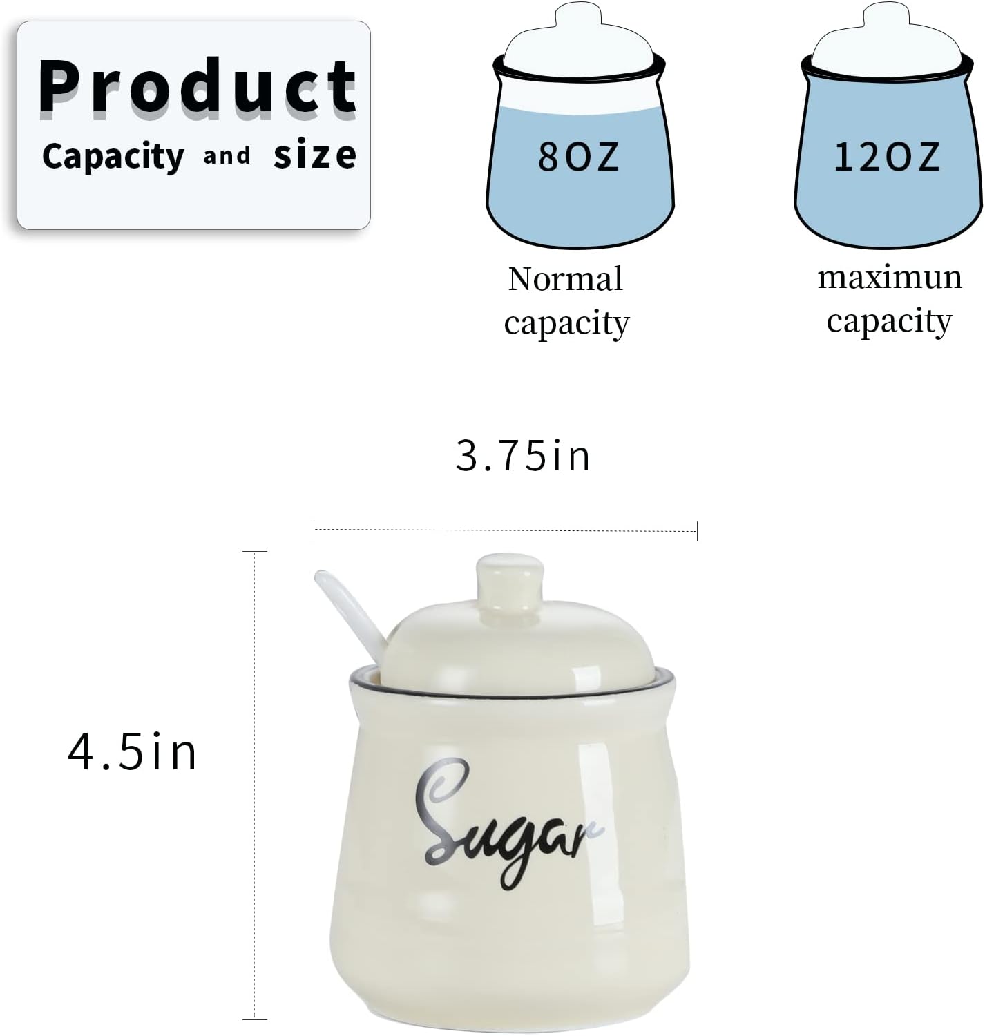 HAOTOP Farmhouse Porcelain Sugar Bowl with Lid and Spoon 12oz,Easy to Clean (Beige)