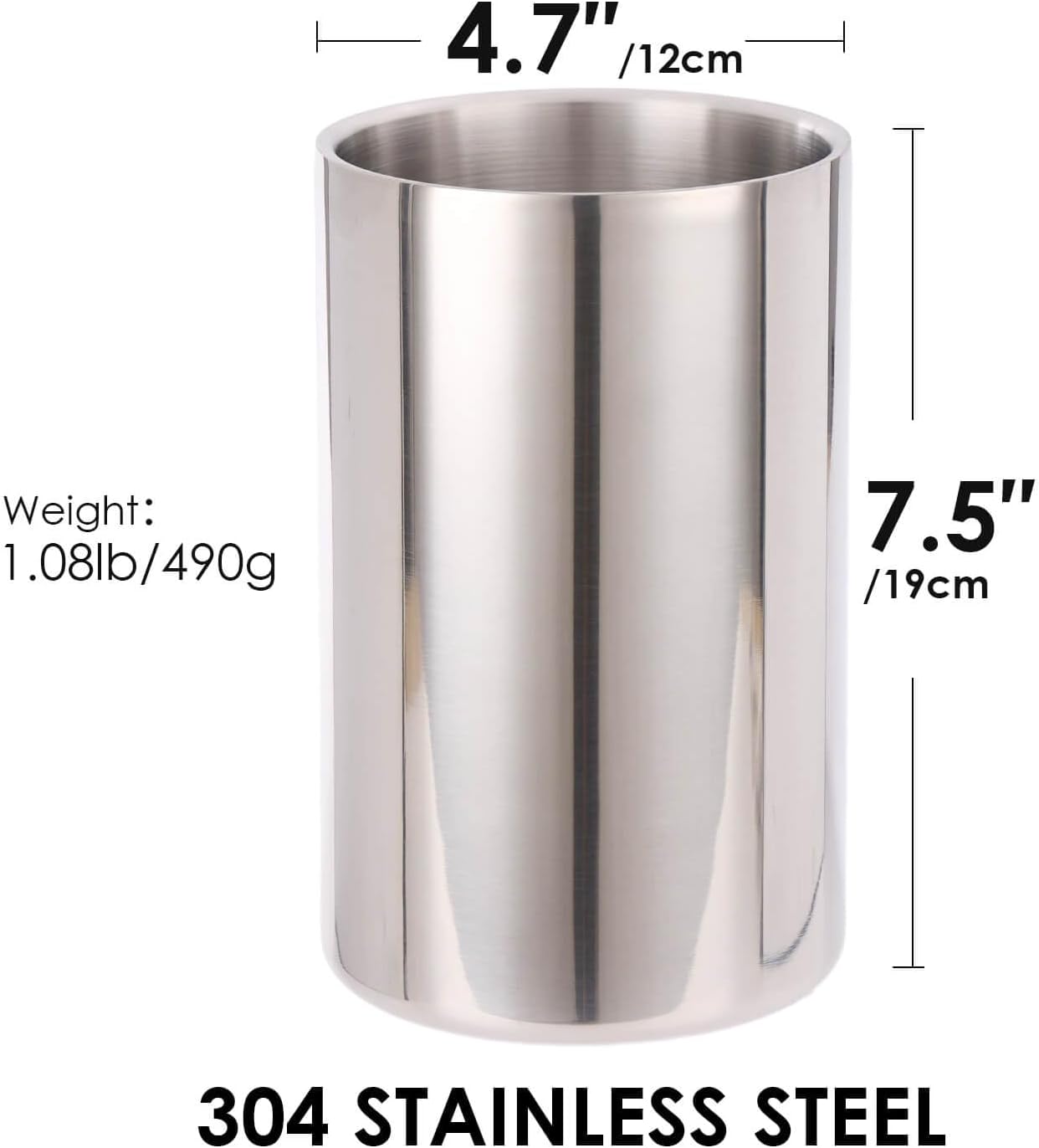 Double Wall Utensil Holder - 304 Stainless Steel Sleek Kitchen Utensil Holder for Countertop, Spatula Spoon Storage Organizer, Large Cooking Utensil Caddy Counter, Shining Utensil Crock, Mirror Polish