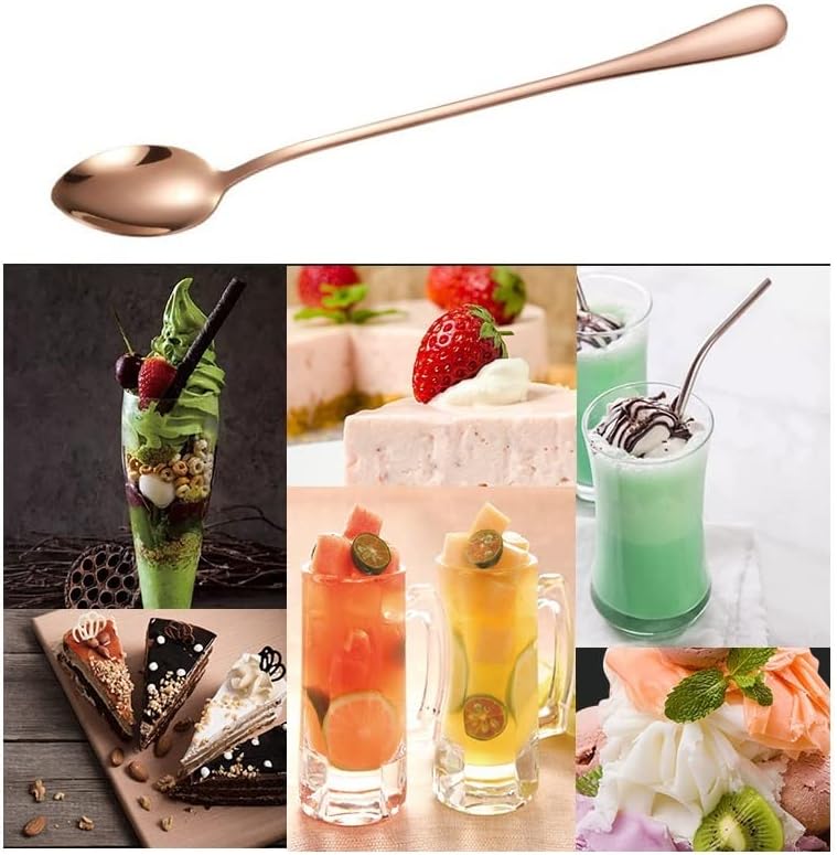 Set of 10 Long-Handle Spoons for Iced Tea, Coffee, and Desserts - Stainless Steel With Rose Gold Plating Mixing Spoons