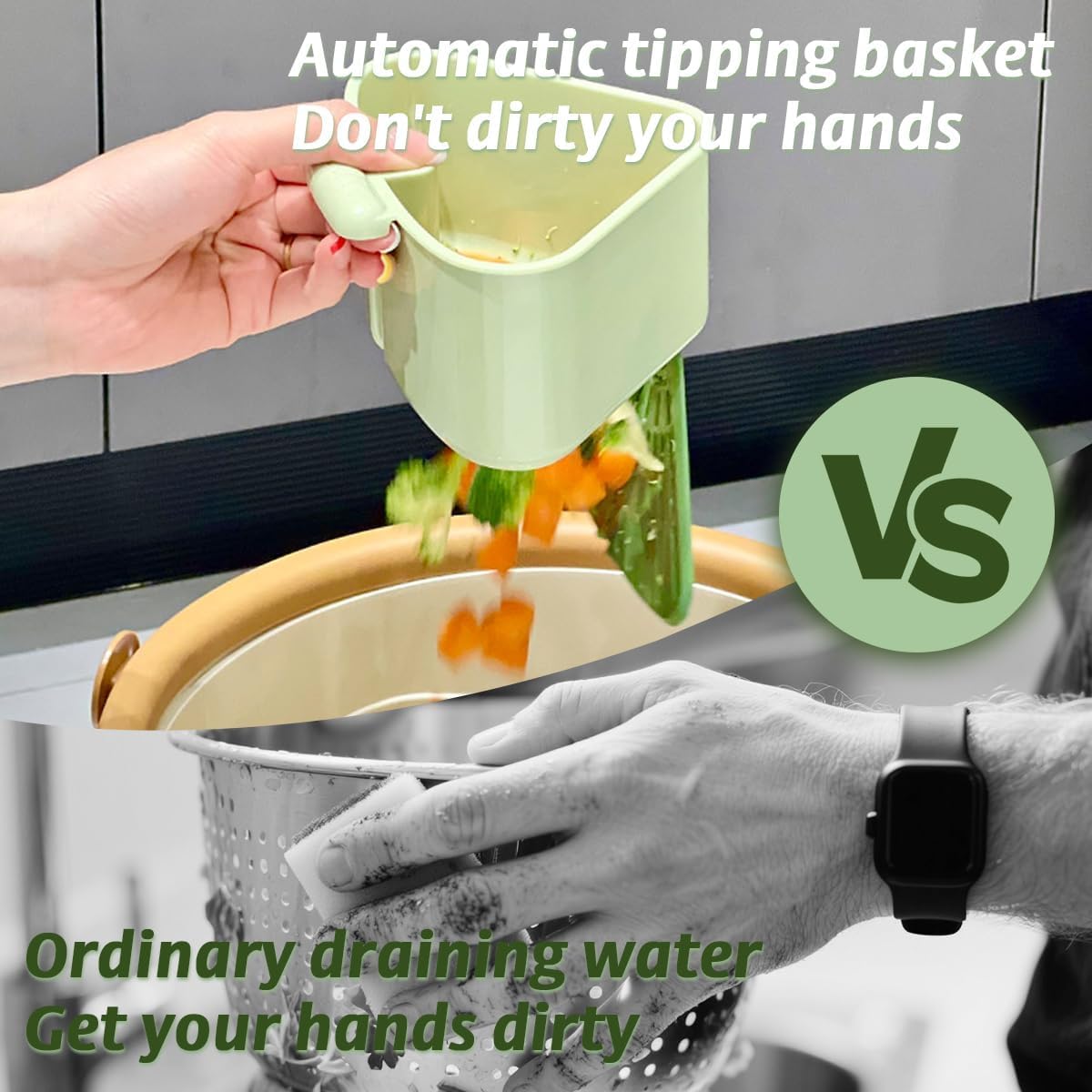 Suction Cup Sink Corner Rack, 2025 Upgraded Self-Cleaning Sink Strainer Basket, Removable Food Waste Catcher with Drain Hole, Say Goodbye to Gross Food Scraps and Smelly Sinks (2*Green)