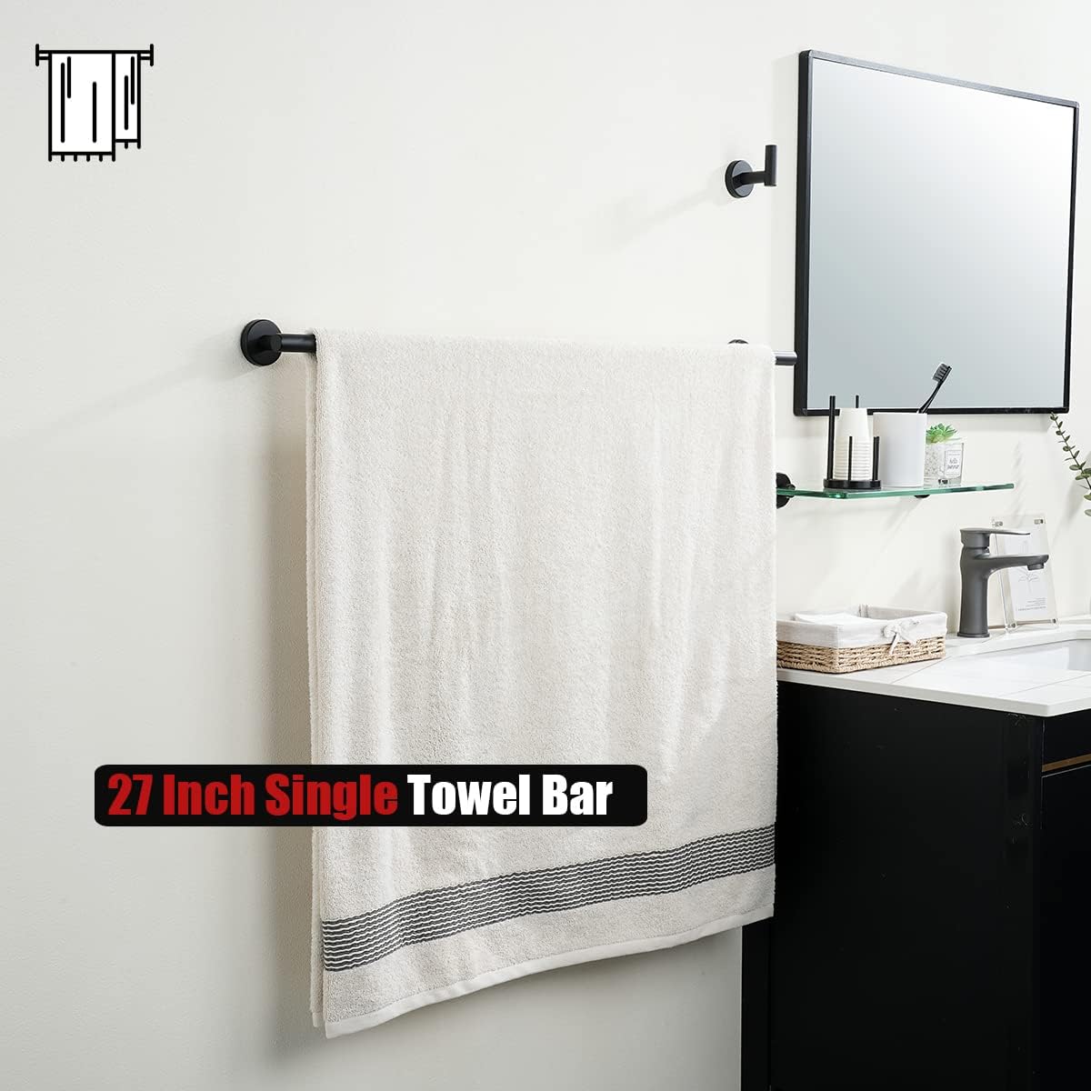 JQK Black Bath Towel Bar, 30 Inch 304 Stainless Steel Thicken 0.8mm Towel Rack Bathroom, Towel Holder Matte Black Wall Mount, Useable Length 27 Inch, TB110L27-PB