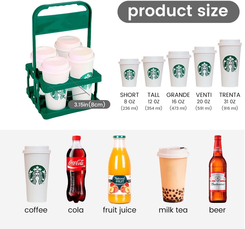 Musbus Reusable Drink Carrier with Handle for Doordash, Grubhub, Portable Cup/Coffee Holder Accessories for Delivery, Foldable Drinks Caddy with Tray, Car Durable Plastic Festive Bottle, Vacation