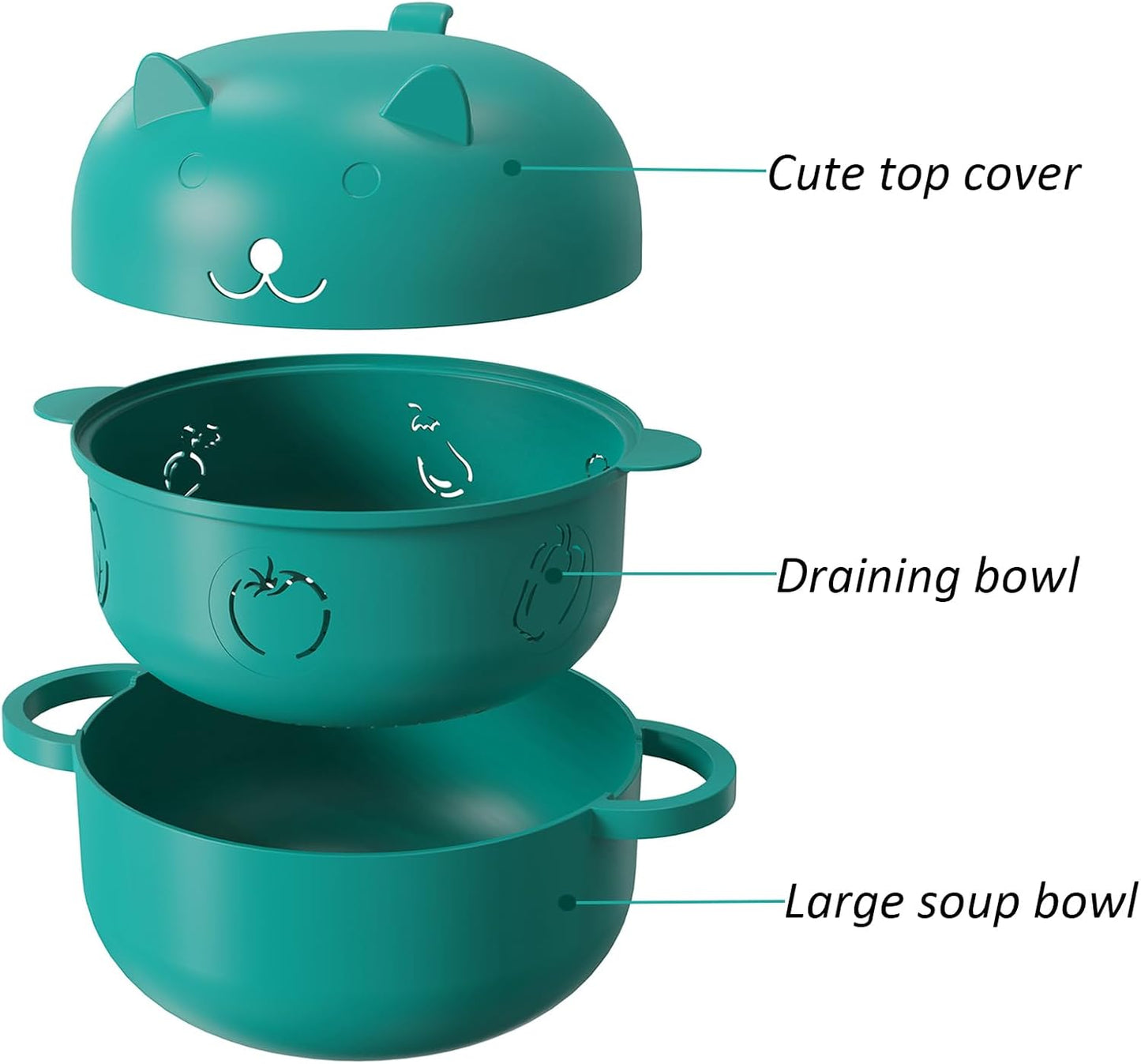 68 OZ Microwave Ramen Bowl, Noodle Cooker, Steamer for Cooking Food and Vegetables with Removable Strainer, Green