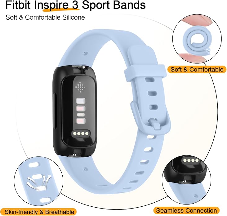 3 Pack Bands Compatible with Fitbit Inspire 3 Bands, Soft Silicone Adjustable Wristband Replacement Sport Straps Compatible with Fitbit Inspire 3 Fitness Tracker