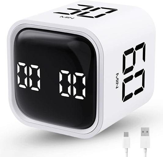 Productivity Timer Flip Gravity Sensor Cube Timer Countdown & Countup,Mute & Vibrate & Sound，5/10/30/60min & Custom Timing, Perfect for ADHD,Work,Learning,Kitchen Cooking