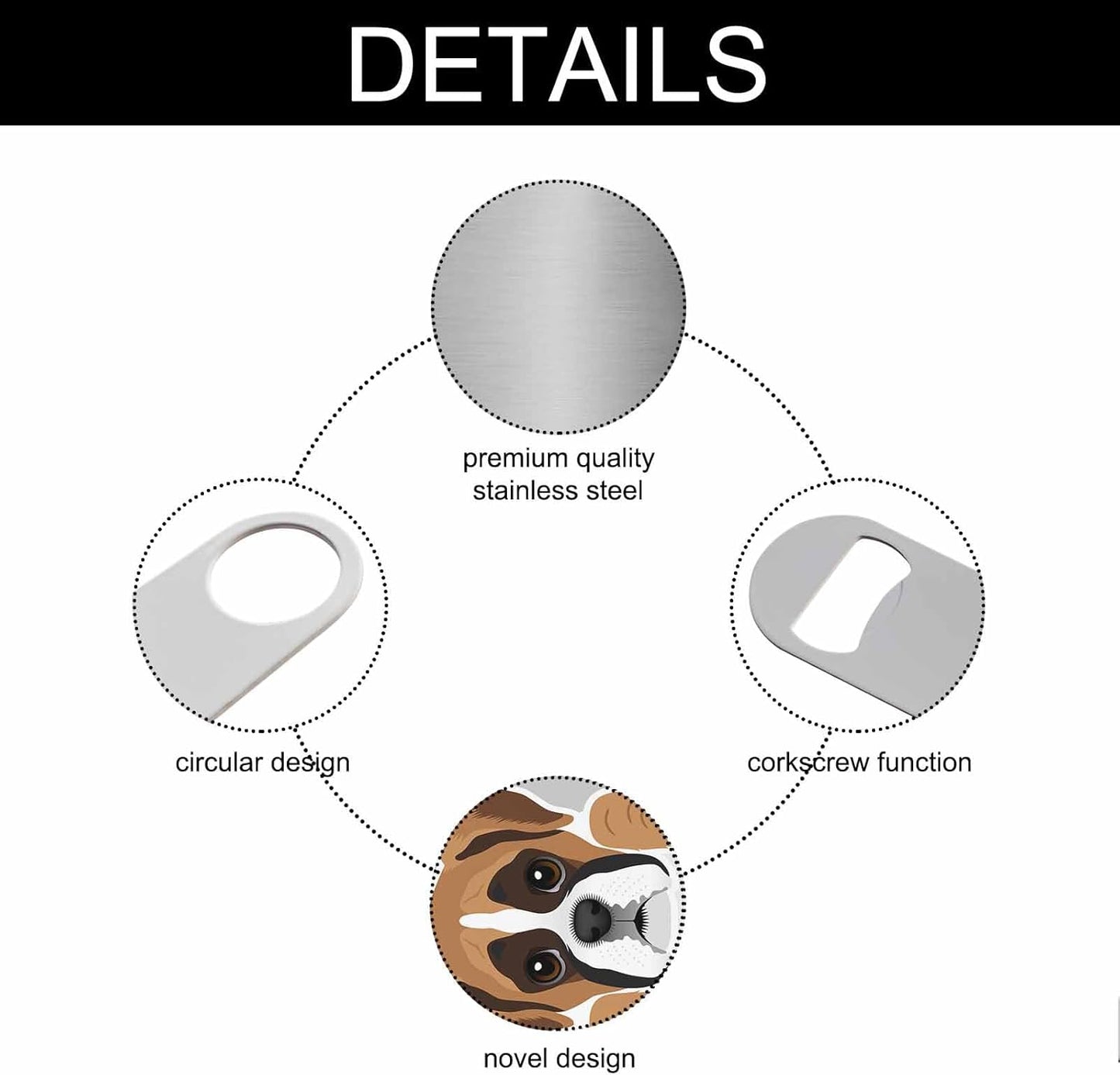 Boxer Dog Stainless Steel Bottle Opener Brown Puppy Cute Face Head Paw Flat Beer Bottle Opener Keychain for Home Kitchen Bar Restaurant Party Birthday Gift