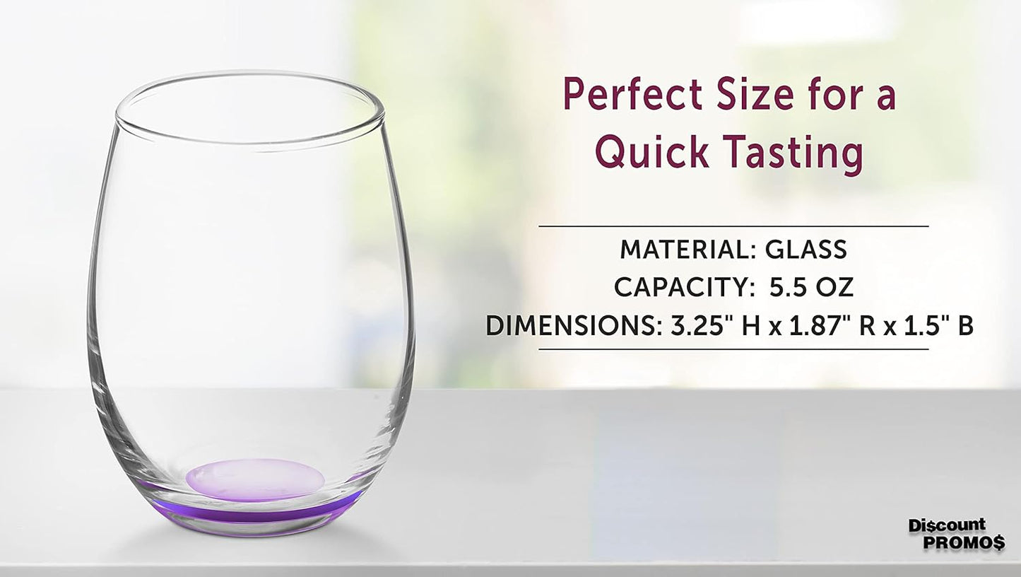 DISCOUNT PROMOS Stemless Wine Glasses by ARC 5.5 oz. Set of 12, Bulk Pack - Perfect for Hotel, Bar, Restaurant or Lounge - Purple