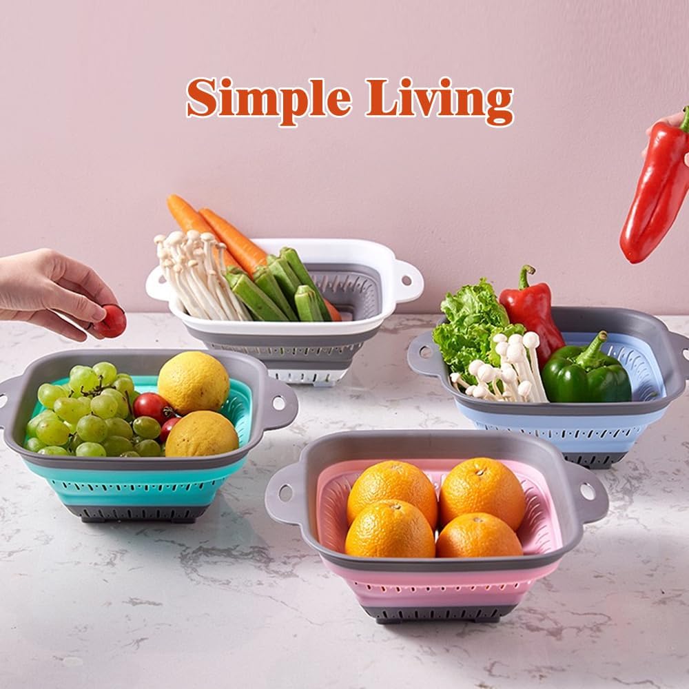 LogFaadCoi 3 Pcs Collapsible Colander and Strainer,Silicone Strainer Colanders & Food Strainers,for Vegetable and Fruit, Kitchen Essentials, white