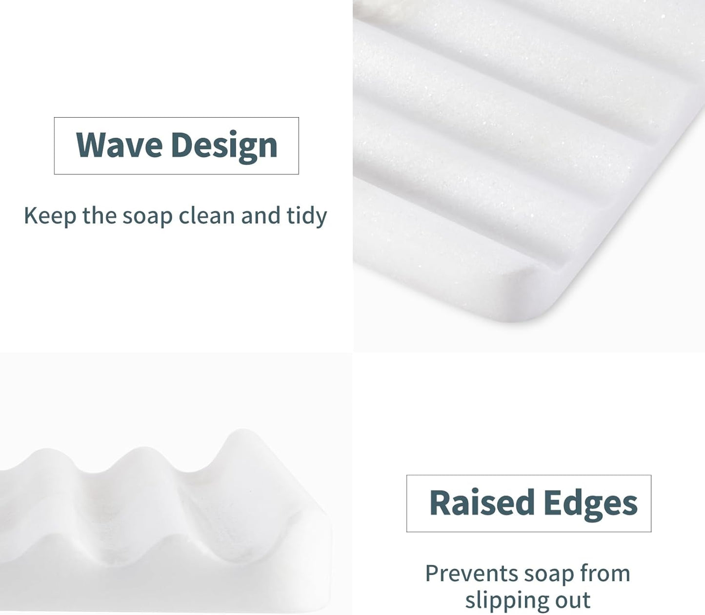 Soap Dish, Marble Soap Holder for Shower, Bar Soap Holder with Water Ripple Design, Easy Cleaning Soap Saver for Kitchen Sink，Bathroom, Executive African Natural Stone Soap Tray(Namib Bianco)