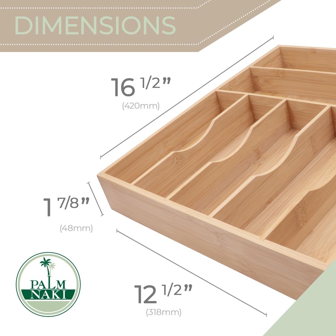 PALM NAKI Silverware Organizer Premium Bamboo Cutlery Organizer Tray - Kitchen Drawer Organizer for Silverware, Utensils - Flatware Organizers - Kitchen Organization (Natural Classic, 7 Slots)