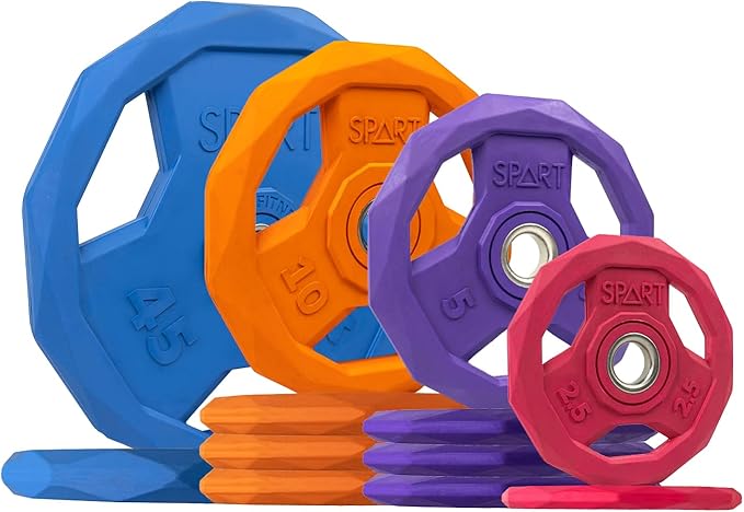 SPART Color Coded Weight Plate 1-Inch Rubber Coated Standard Grip Plate for Barbell,Solid Cast Iron Weight Plates for Strength Training,Weightlifting,Crossfit, Fit All 25/28mm Barbells
