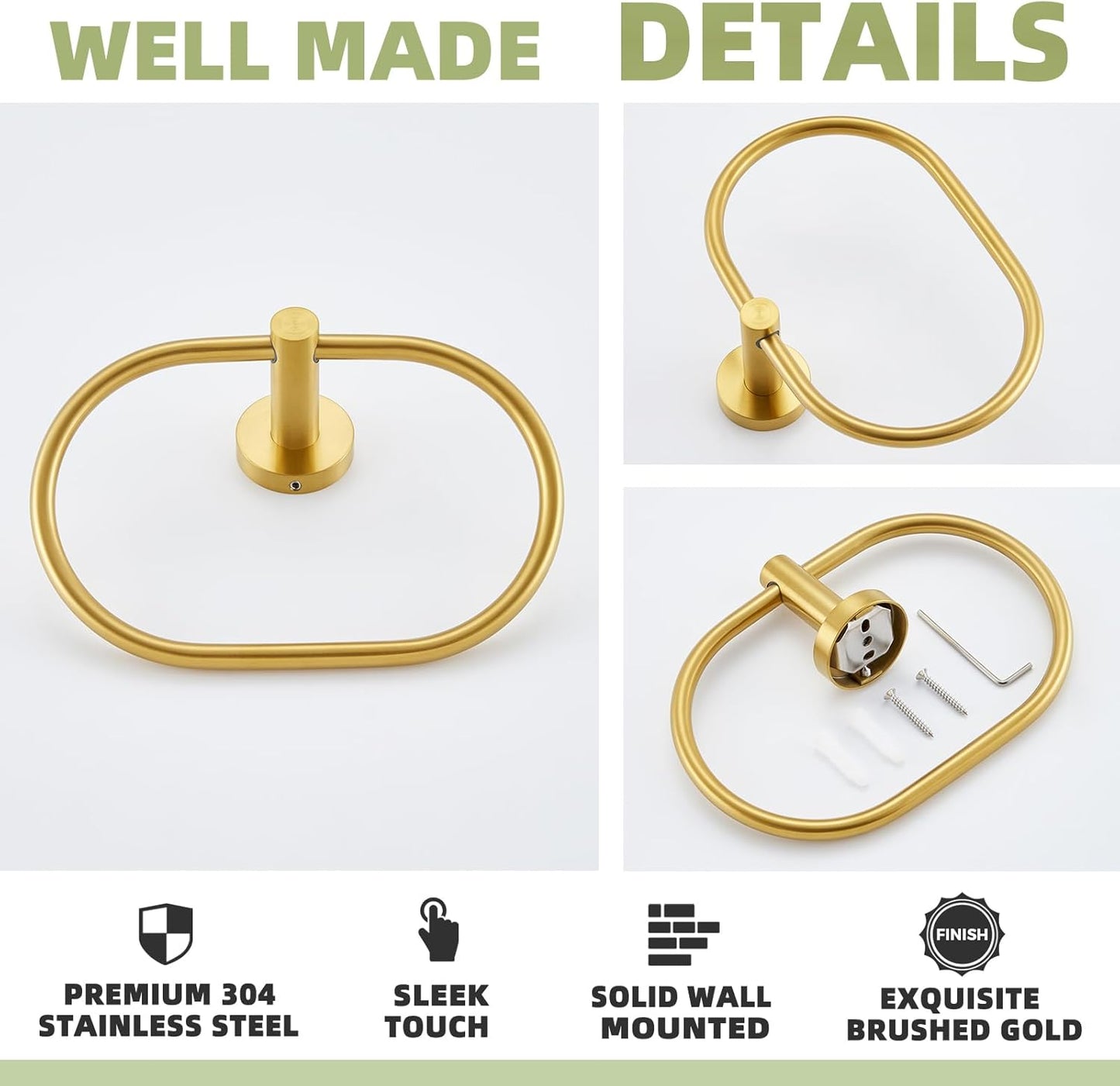 Bath Towel Ring Brushed Gold, APLusee 304 Stainless Steel Swivel Hand Towel Holder Dry Rack Near The Sink, Modern Bathroom Accessories