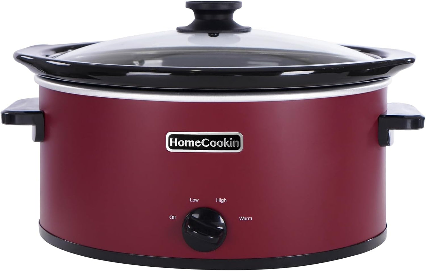 HOMECOOKIN 8 Quart Slow Cooker Oval Manual Pot Food Warmer with 3 Cooking Settings, Red Stainless Steel