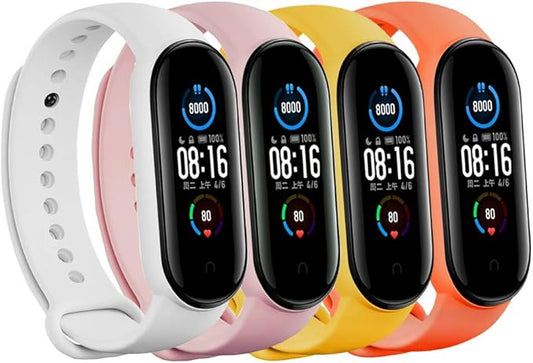 LeongLzt(4/5/8 PACK) Xiaomi Mi 5/6/7 Strap/Amazfit Band 5/6 Replacement Bands for Mi Band 5/6/7 SmartWatch Bands & Amazfit Band 5/6, Skin-Friendly Soft & Flexible Silicone Straps for Male and Female