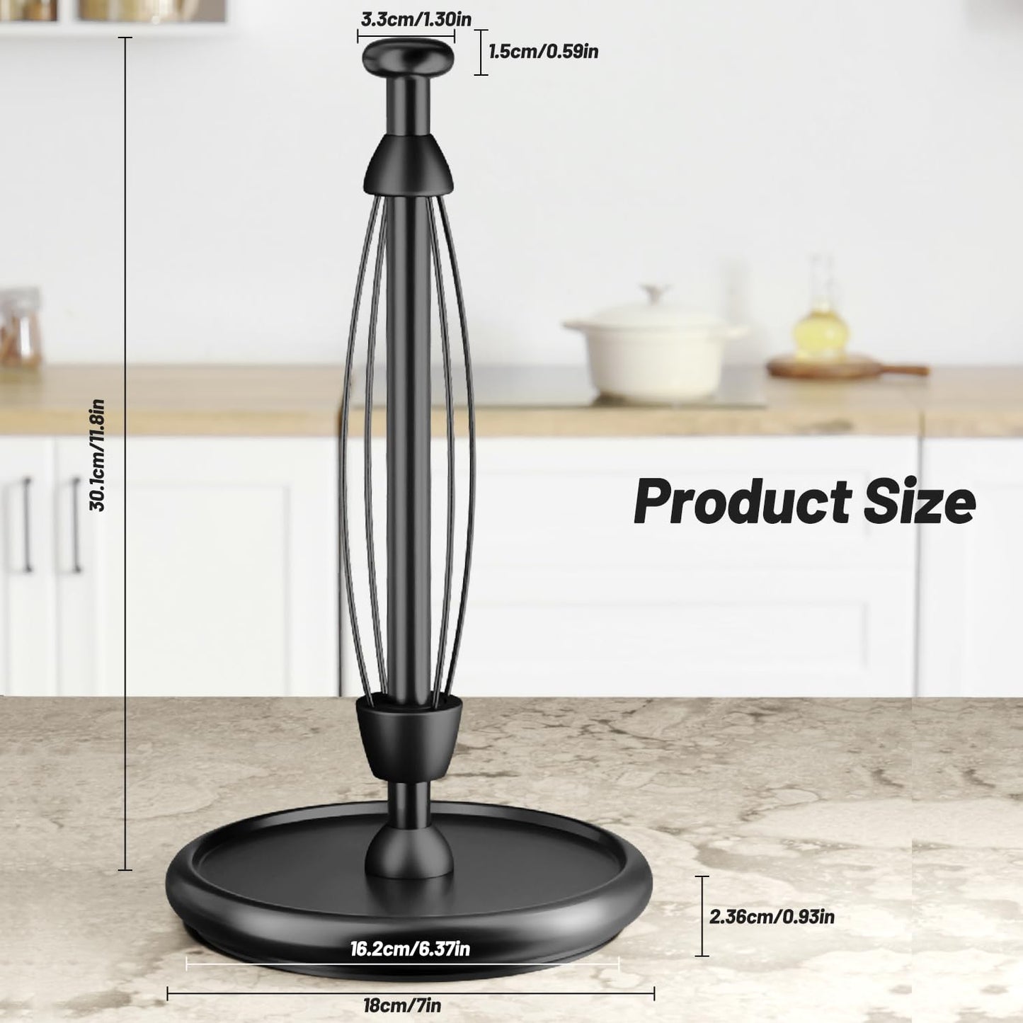 VEHHE Paper Towel Holder Countertop with Weighted Base, One-Handed Tear Paper Towel Holder with Damping Function and EVA Non-Slip Pad for Bathroom and Kitchen