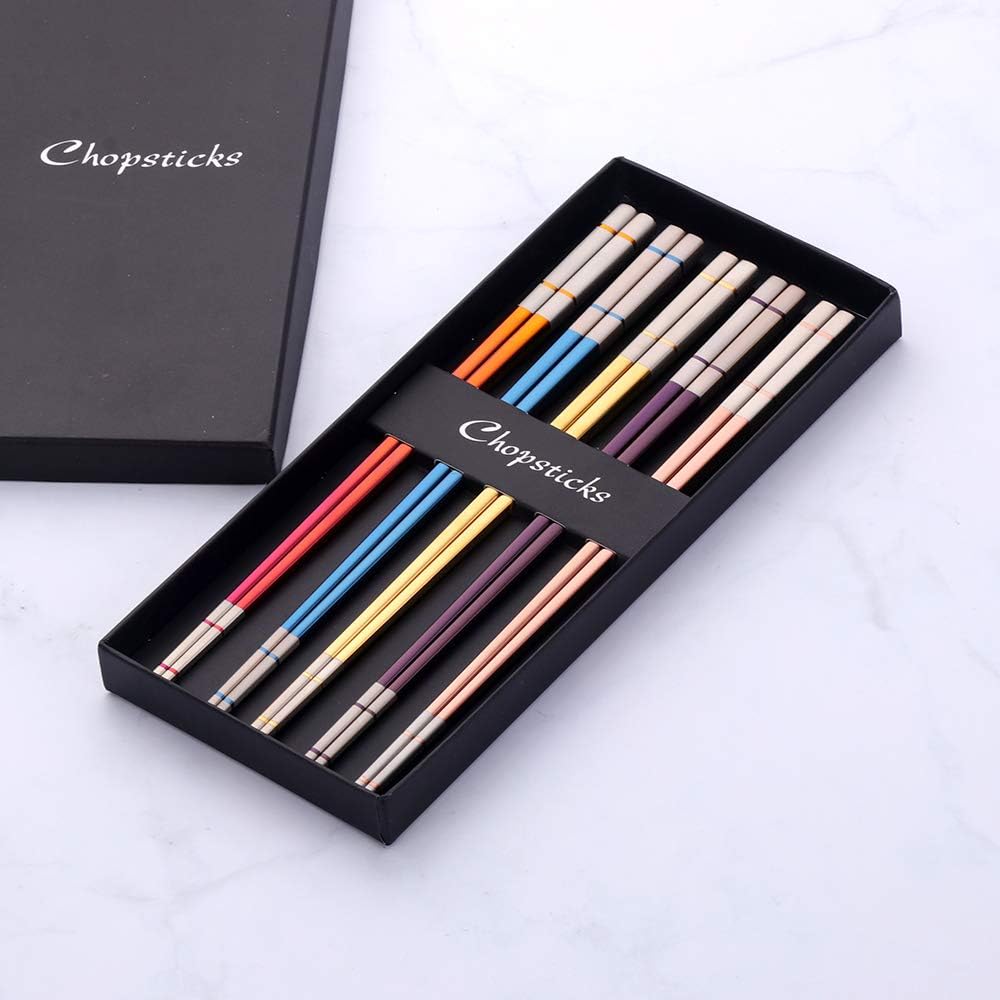 Buyer Star 5-pair Nice Stainless Steel Featured Chopsticks Metal Reusable Chopsticks Chinese Square Chopsticks