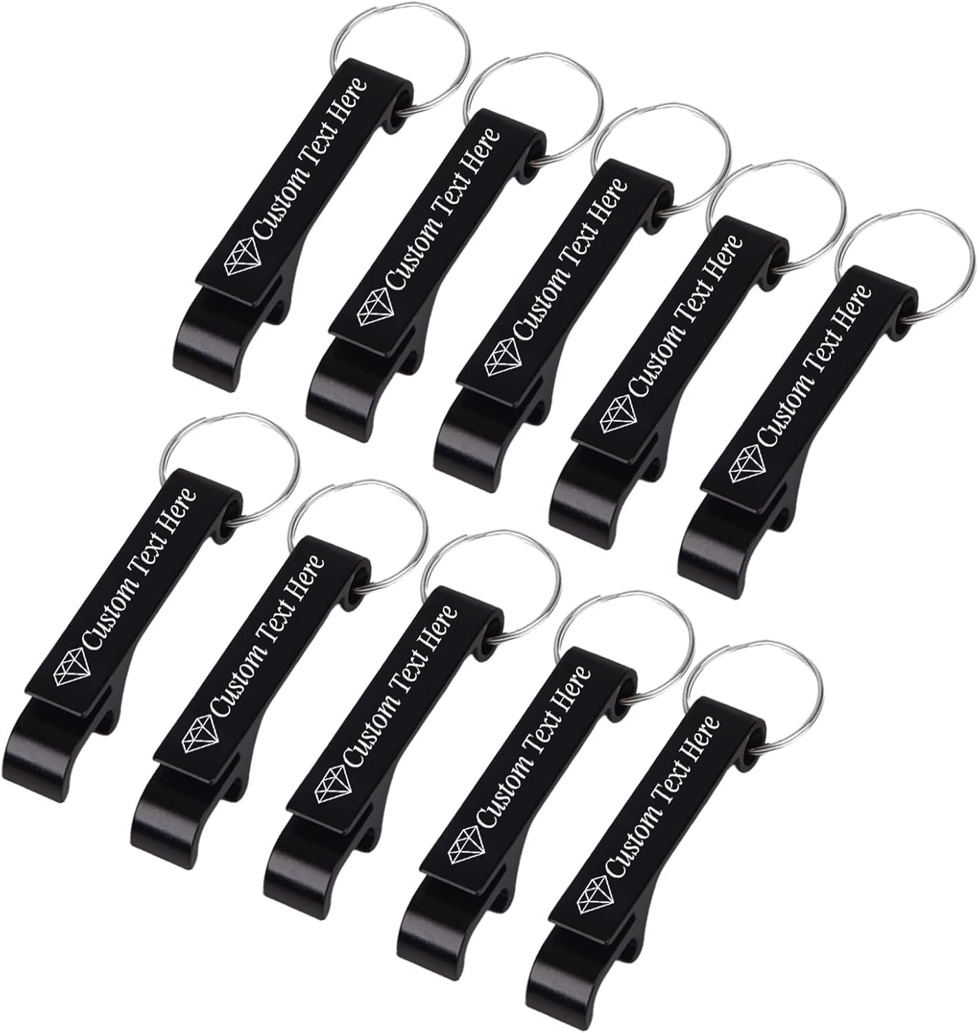 10PCS Personalized Bottle Opener Keychain Bulk Custom Beer Bottle Opener with Logo Text Engraved Wedding Bottle Opener Favors Customized Gifts for Guests Baby Shower Birthday Party-Black