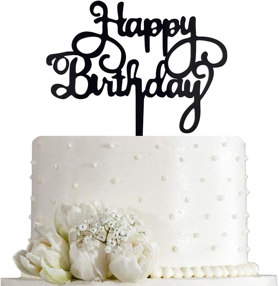 Happy Birthday Cake Topper for Birthday Party Decorations - Black Acrylic