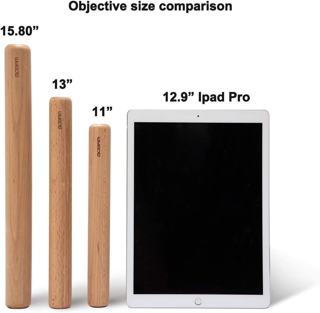 GOBAM Wood Rolling Pin, Extra Large - Dough Roller for Pasta, Cookies, Pie, Pizza, Chapati, Fondant, Rolling Pins for Baking, Bread Making Tools and Supplies - 15.8 x 1.6 Inches