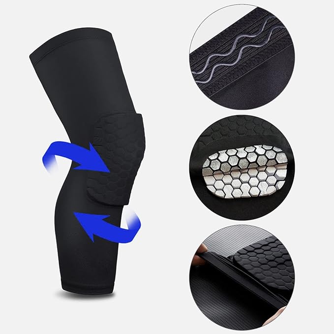 Laiiqi Compression Knee Pads Leg Sleeve, Hex Knee Pads for Basketball Honeycomb Anti Collision Knee Pads Long Kneepads Non-Slip Football Knee Pads for Youth Adult