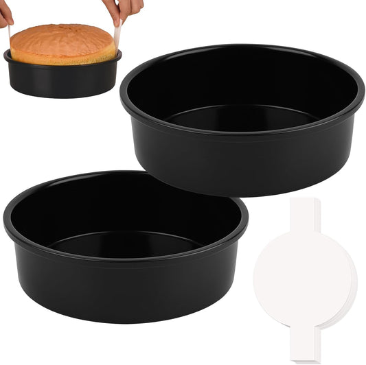 HUAKENER 10 Inch Cake Pan - Set of 2 Round Cake Pans with 70 Pieces Parchment Paper, Non-stick Cake Baking Pans, Dishwasher Safe