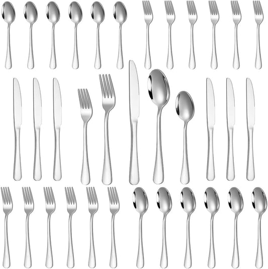 Flatware Set 30 Pcs Stainless Steel Utensil Sets Silverware Utensils for 6 People - Includes Forks Knives Spoons and Salad Forks - Dishwasher Safe Durable Tableware for Home Restaurant or Outdoor Use