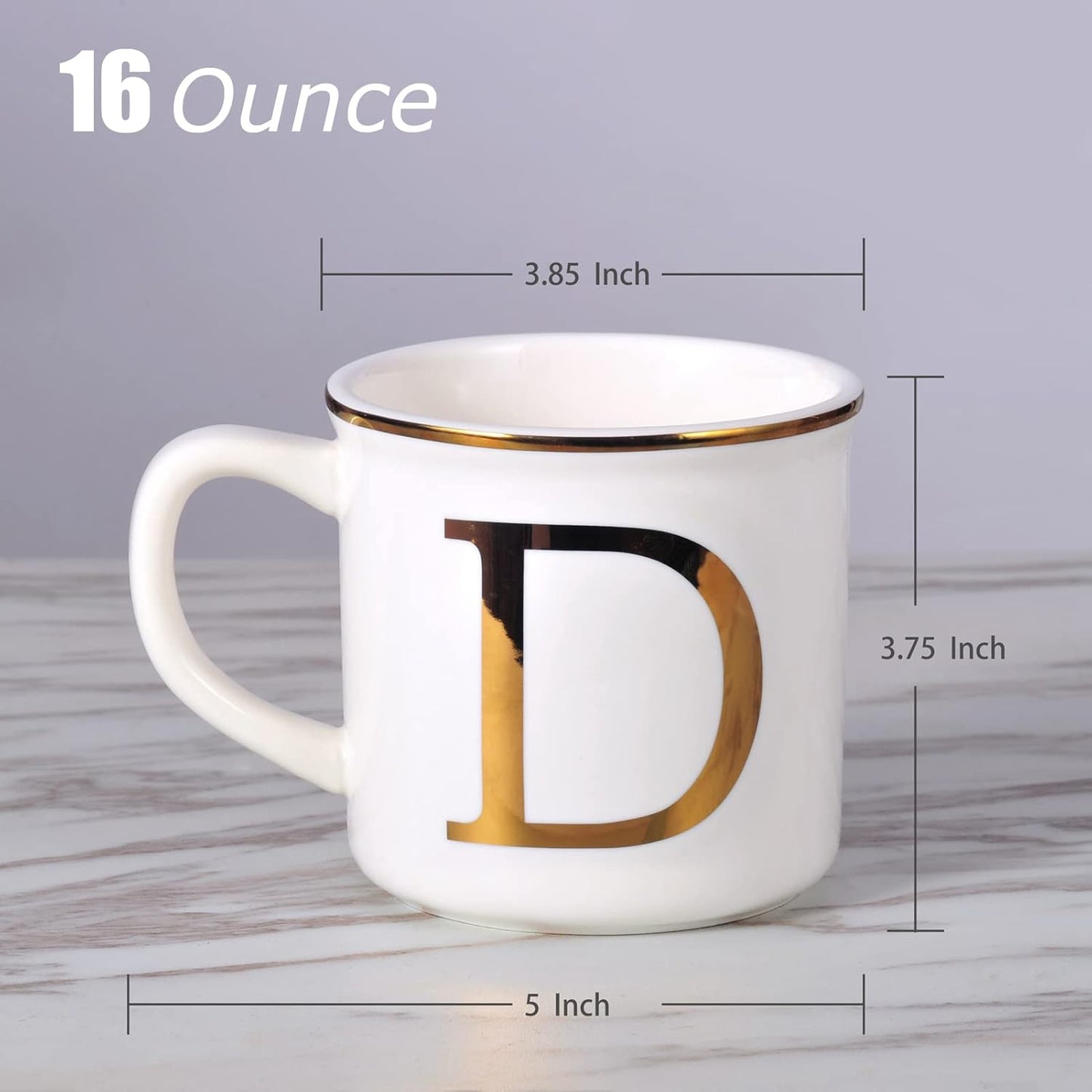 Miicol Ceramic Coffee Mug 16 oz, Monogram Coffee Cup, Golden Initial Tea Mug, Personalized Tea Cup, Unique Gift, Large Mug for Home, Office, Letter D