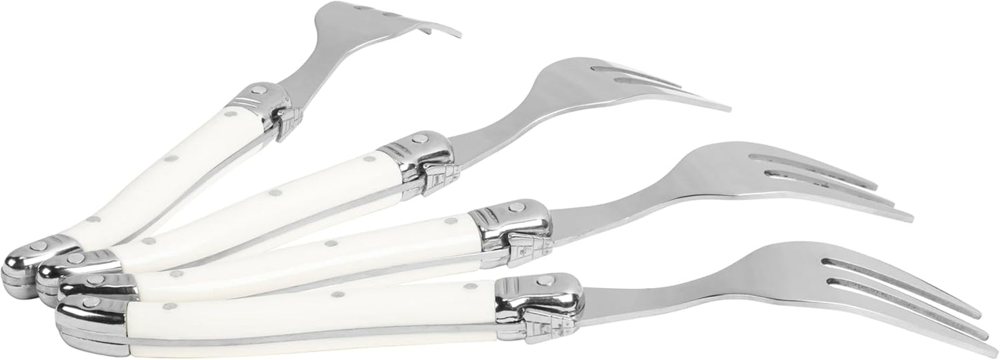 French Home Laguiole 4-Piece Cake Forks Set – Sophisticated Stainless Steel Forks with Ivory-Colored Handles – Laguiole Flatware Set for Cake, Fruit, or Appetizers (6.75")