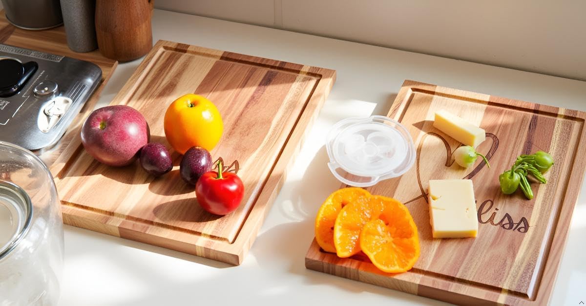 Wood Heart Organic Wooden Cutting Board with Juice Groove. Made with Natural Acacia Hard Wood it is Durable Anti-Slip Best for Chopping Fruits Veggies, Decorating Cheese Board & Kitchen Serving Tray