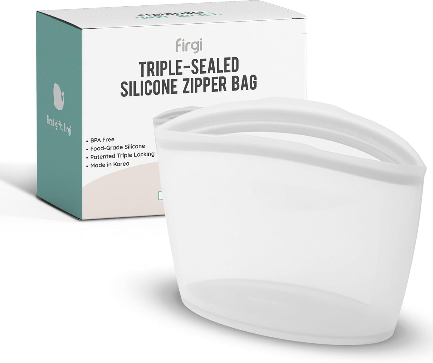 Reusable Silicone Food Storage Bags 6.3Cup (53oz), Airtight Food Storage Containers Food Grade Silicone Snack Bags, BPA Free Food Storage Container, Microwave Safe, Sous Vide Container, White