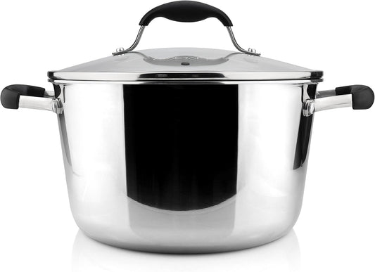 AVACRAFT 18/10 Tri-Ply Stainless Steel Dutch Oven, Chef’s Pan with Glass Lid, Induction Compatible, Multipurpose Stock Pot, 5 Quart