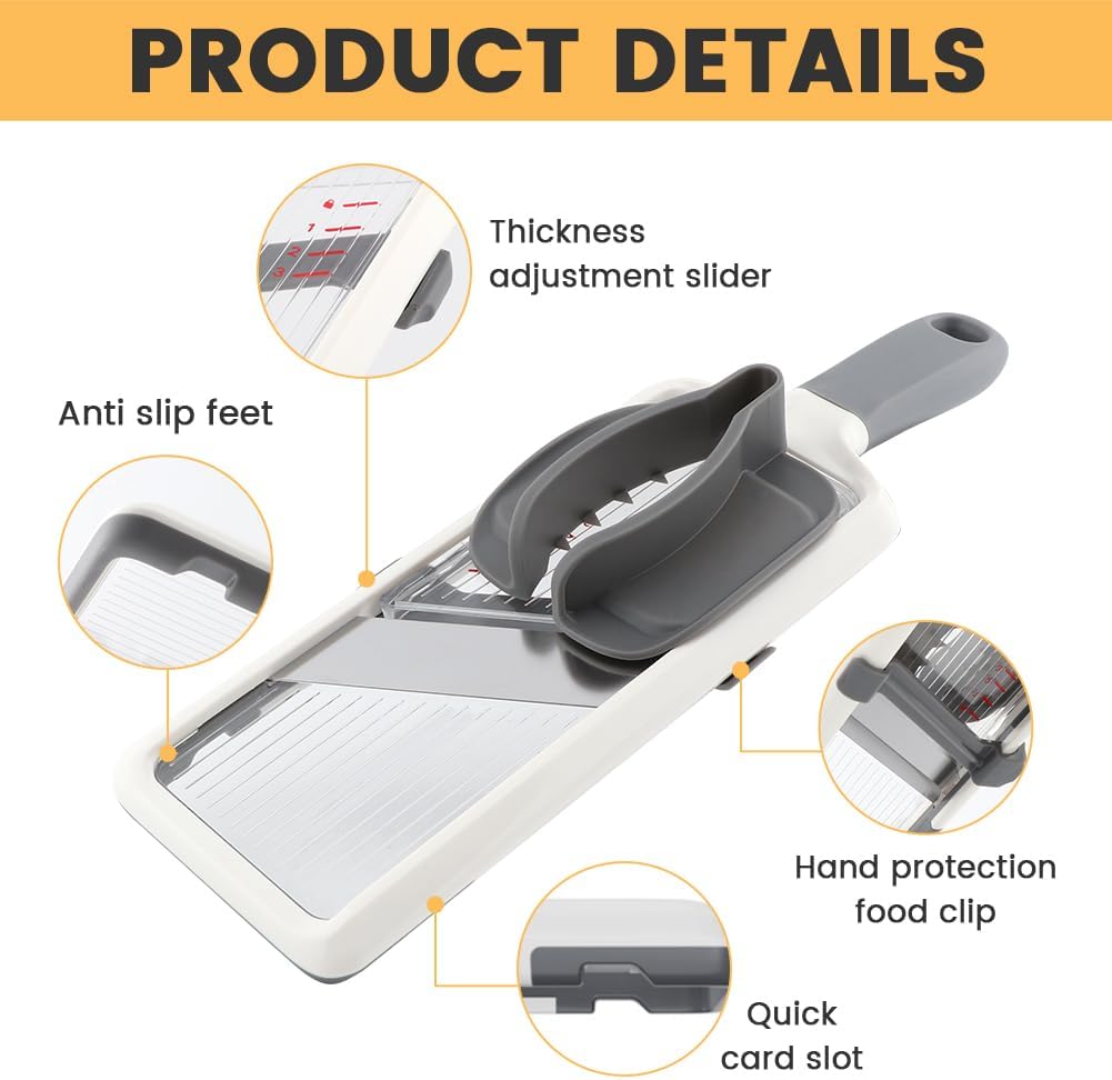 Multi Handheld Mandoline Slicer with Adjustable Stainless Steel Blade, Veggie Chopper & Cheese Grater, Mandolin French Fry Cutter for Speedy Slicing of Fruits and Vegetables