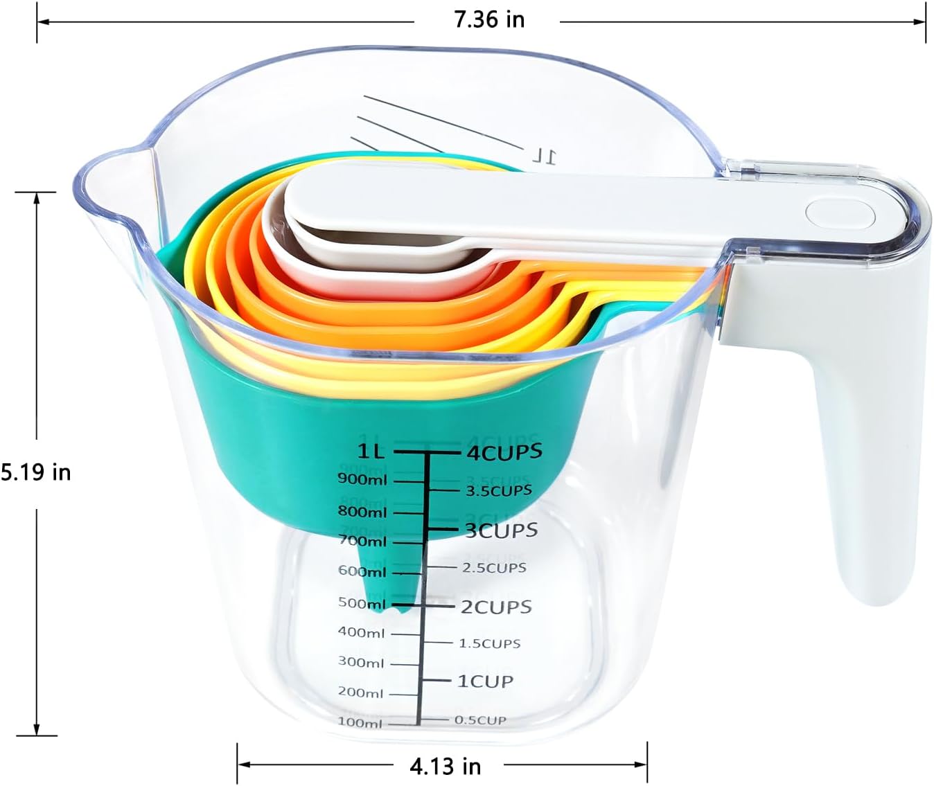 Measuring Cups and Spoons set 10 Pieces, Stackable Measuring Cup with White Lid, Kitchen Cooking Baking Measuring Set for Liquid and Dry, BPA Free, Dishwasher Safe (Multicolor)