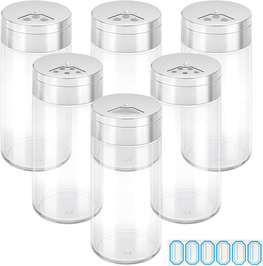 Segarty Spice Jar with Shaker Lids, 6 Pack 6 oz Spice Jars with Adjustable Pour Large Holes for Herbs Grains, Empty Glass Spices Bottles Seasoning Containers Salt Pepper Shakers