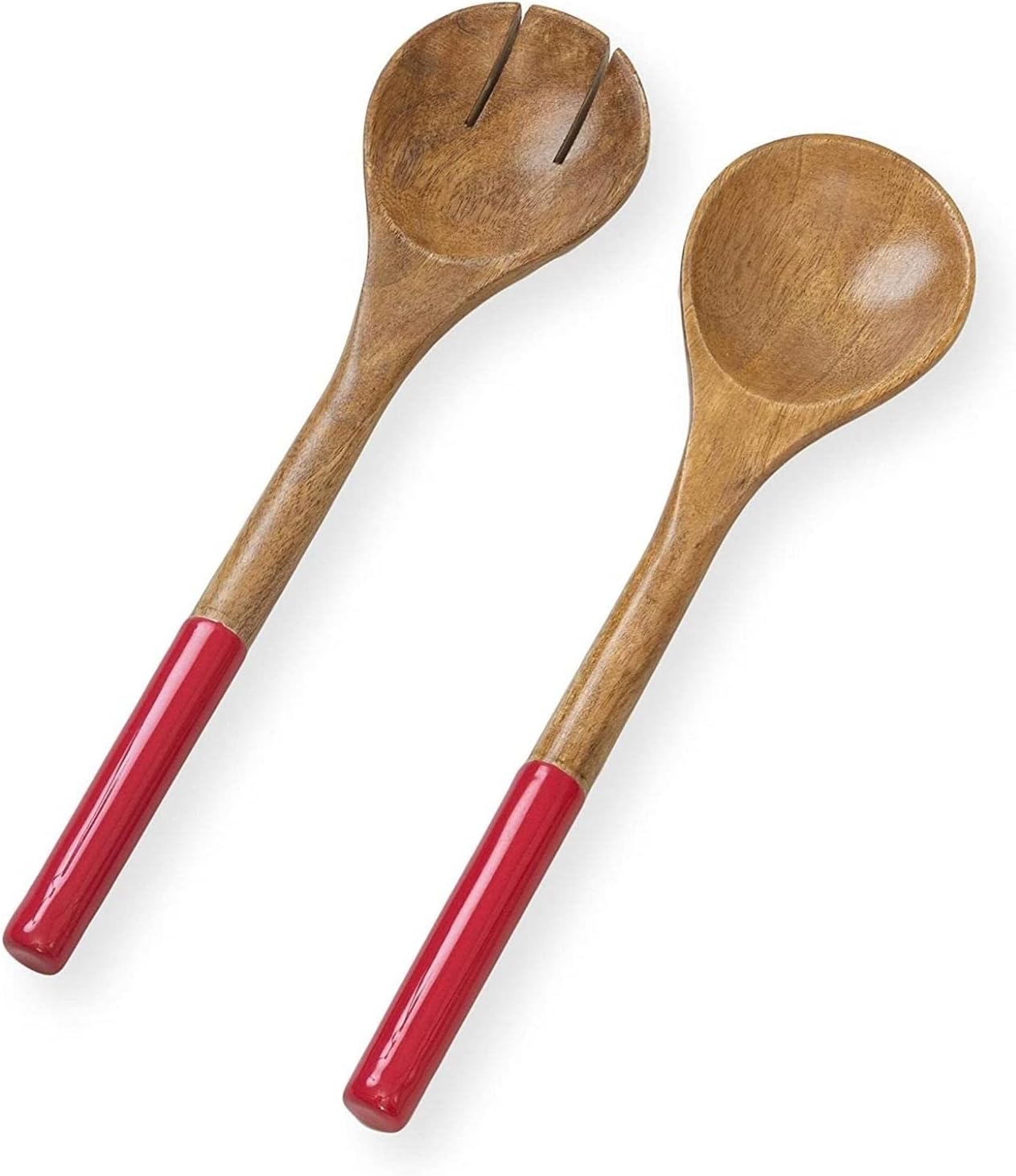 Folkulture Wooden Salad Serving Utensils or Salad Tongs, Salad Servers for Wooden Salad Bowl Set, Salad Tongs for Serving, Salad Hands for Kitchen Decor, 12-inch Spoon and Fork Set, Red