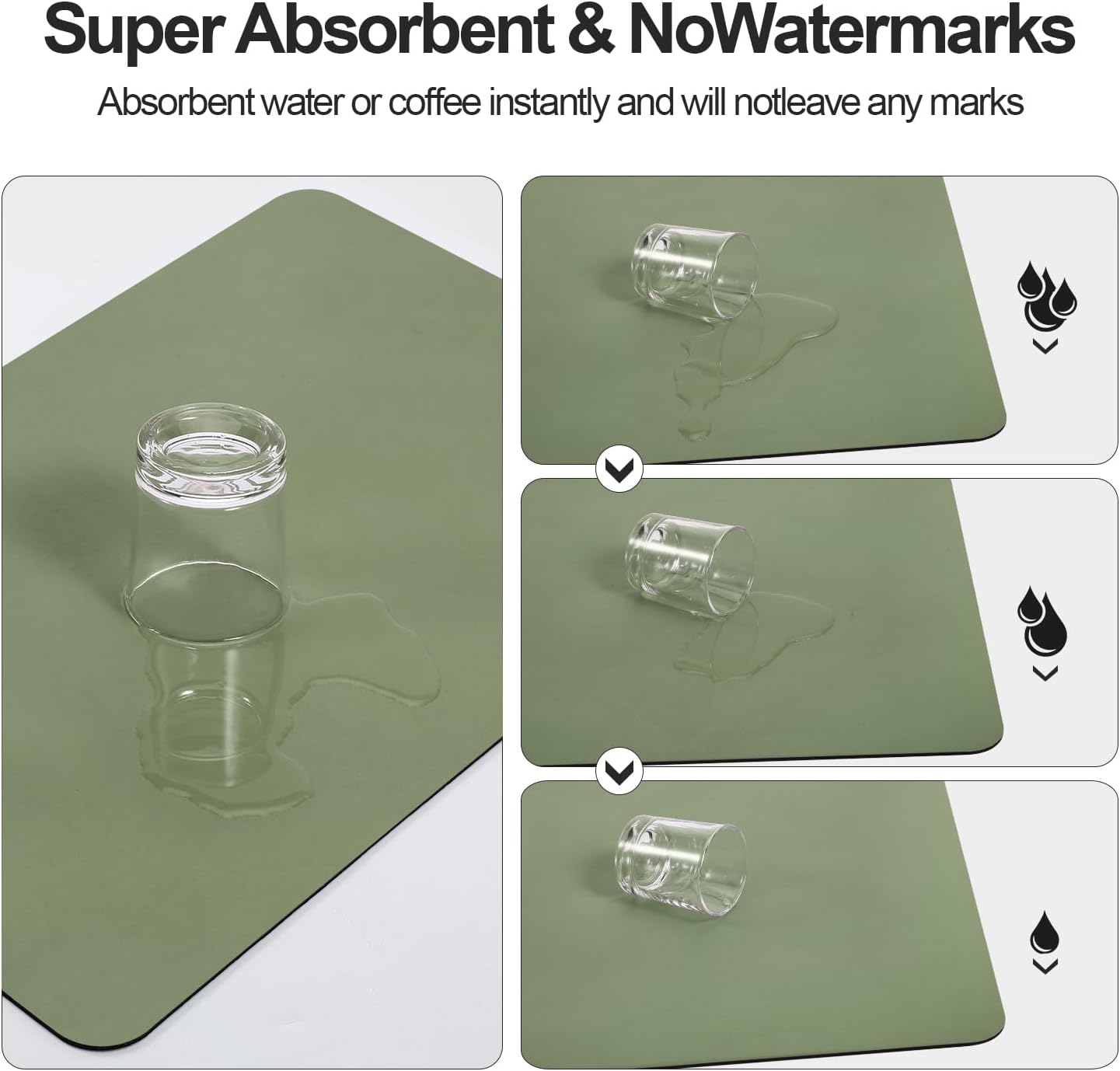 Dish Drying Mat for Kitchen Counter | Coffee Bar Mat for Countertops | Heat Resistant Drainer Mat with Non-slip Rubber Backed | Hide Stain Kitchen Absorbent Draining Mat | Green 18"x24"