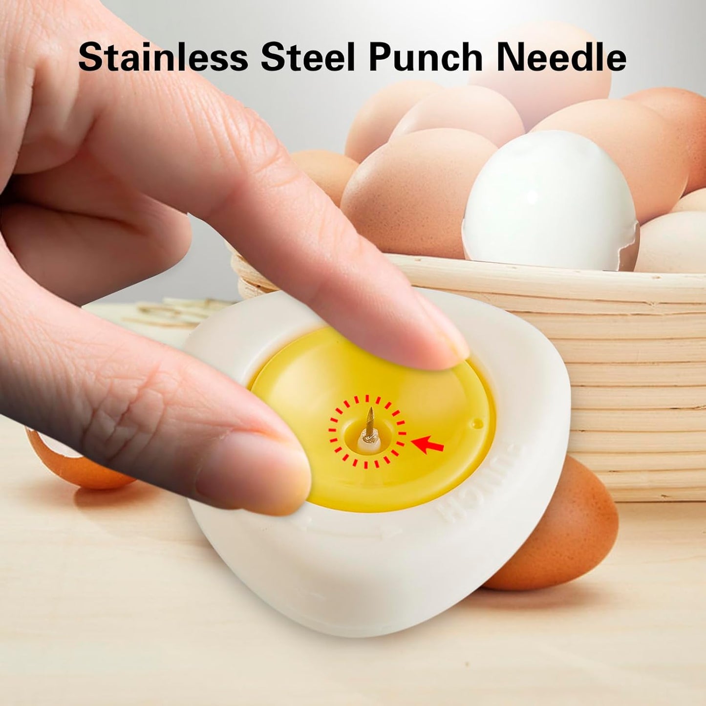 Egg Piercers for Raw Eggs, Egg Hole Poker Egg Separator Tools for Kitchen Gadgets for Hard Boiled Eggs Simple Egg Punchers Piercer with Retractable and Sharp Pin 2 Pack, Yellow, Complimentary Spoon