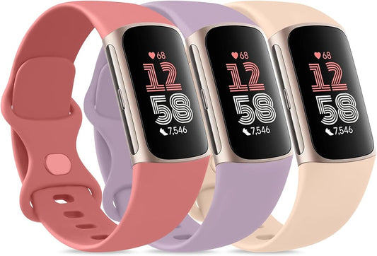 3 Pack Bands for Fitbit Charge 6 / Charge 5 Bands Women Men, Soft Silicone Waterproof Adjustable Wristband Replacement Sport Straps for Fitbit Charge 5 / Charge 6 Fitness Tracker