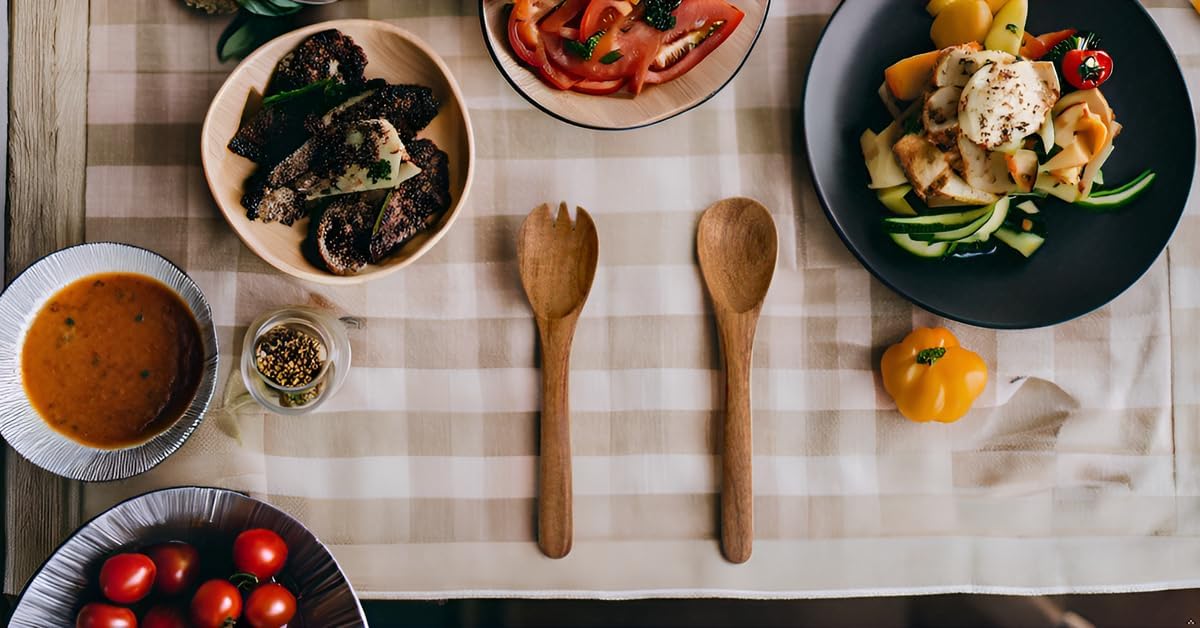 8 Inch Acacia Wood Salad Server Set Wooden Mixing Tongs Dinner Fork & Spoon Serving Utensils For Tossing Salad Handmade Cookware Salad Cooking Utensils & Accessories For Kitchen, Natural Brown
