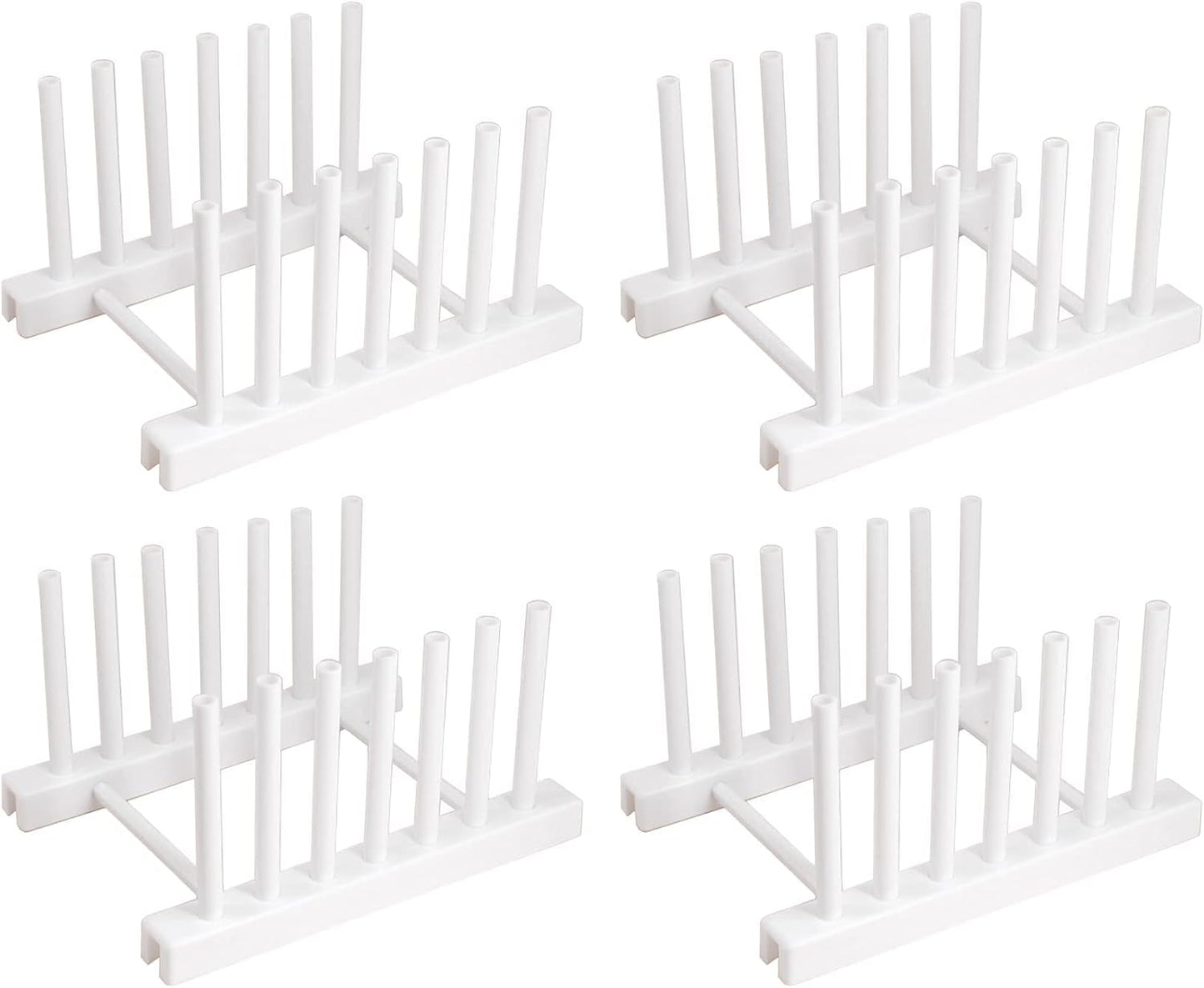 White Plate Organizer for Cabinet 4 Pack, Plstic Plate Rack Stand Keep Dry for Dish, Bowl, Bakeware, Serving Tray and More, Plate Holder for Cabinet Rack, Dish Organizer Rack for Cabinet