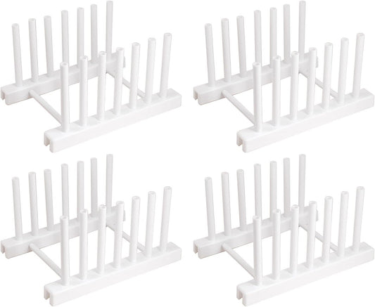 White Plate Organizer for Cabinet 4 Pack, Plstic Plate Rack Stand Keep Dry for Dish, Bowl, Bakeware, Serving Tray and More, Plate Holder for Cabinet Rack, Dish Organizer Rack for Cabinet