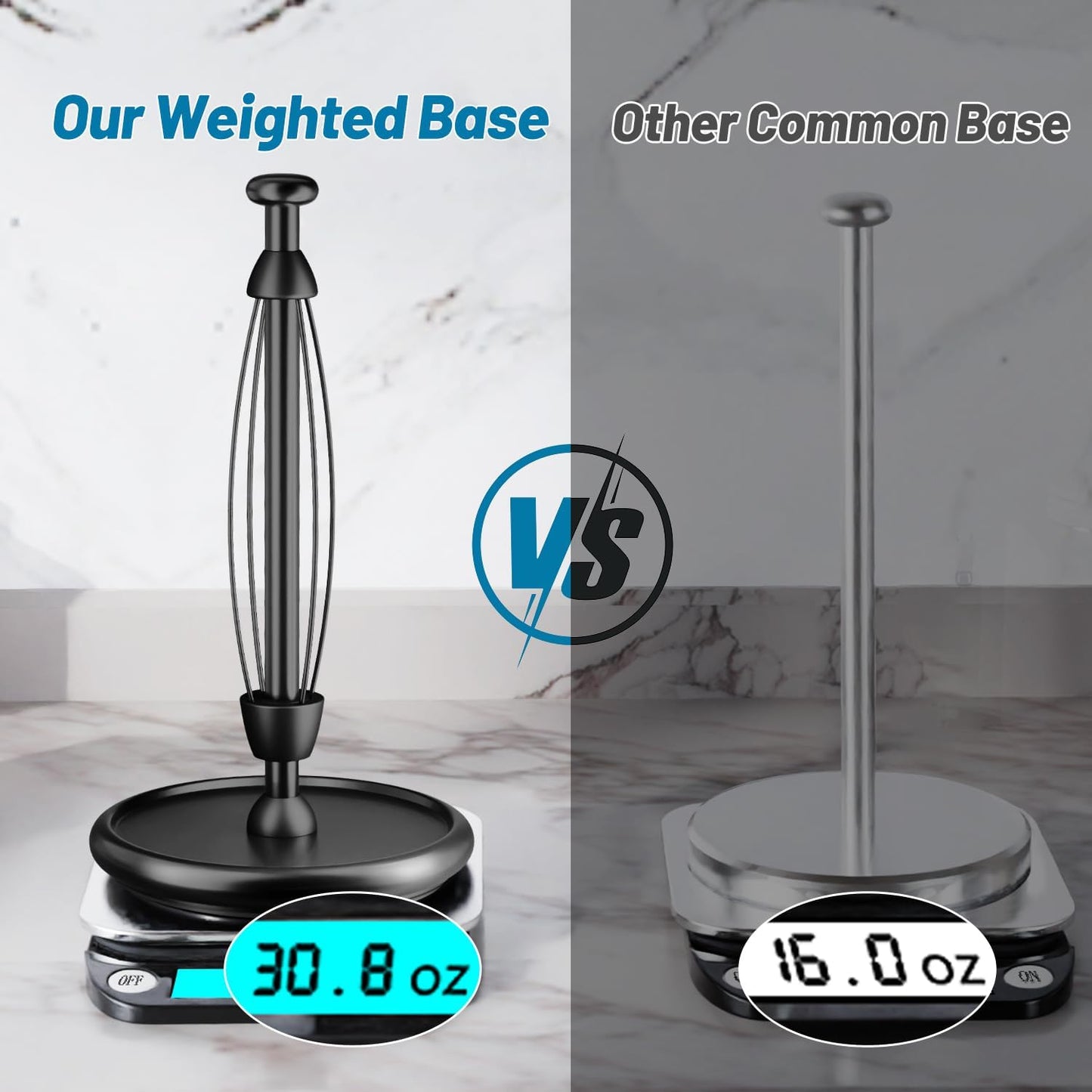 VEHHE Paper Towel Holder Countertop with Weighted Base, One-Handed Tear Paper Towel Holder with Damping Function and EVA Non-Slip Pad for Bathroom and Kitchen