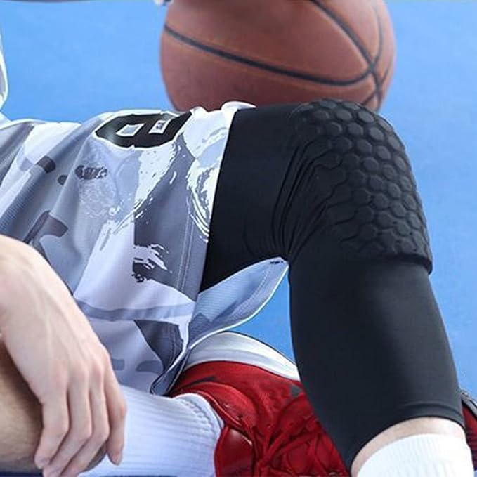Laiiqi Compression Knee Pads Leg Sleeve, Hex Knee Pads for Basketball Honeycomb Anti Collision Knee Pads Long Kneepads Non-Slip Football Knee Pads for Youth Adult