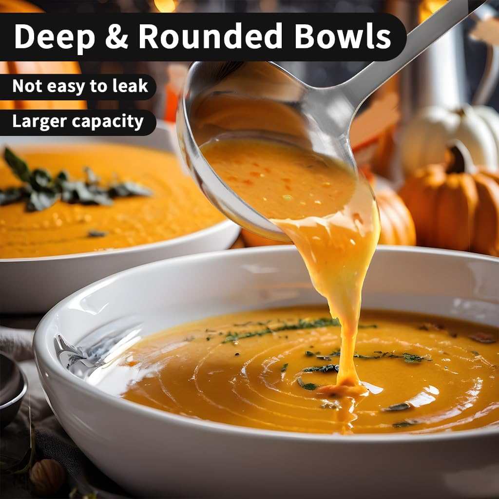 Stainless Steel Soup Ladle Spoon with Comfortable Grip - Cooking and Serving Spoon for Soup, Chili, Gravy, Salad Dressing- Great Cooking Spoon for Kitchen [Rustproof, Heat Resistance, Durable]