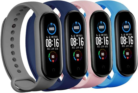 LeongLzt(4/5/8 PACK) Xiaomi Mi 5/6/7 Strap/Amazfit Band 5/6 Replacement Bands for Mi Band 5/6/7 SmartWatch Bands & Amazfit Band 5/6, Skin-Friendly Soft & Flexible Silicone Straps for Male and Female