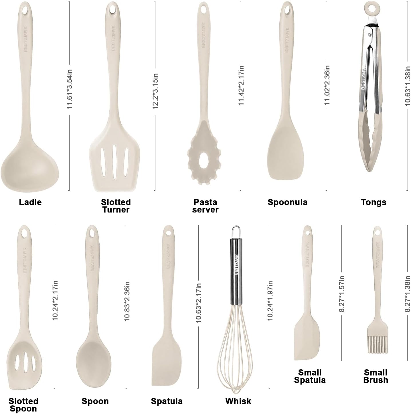 Kitchen Utensil Set - 11 Cooking Utensils - Colorful Silicone Kitchen Utensils - Nonstick Cookware with Spatula Set - Colored Best Kitchen Tools Kitchen Gadgets (Khaki)