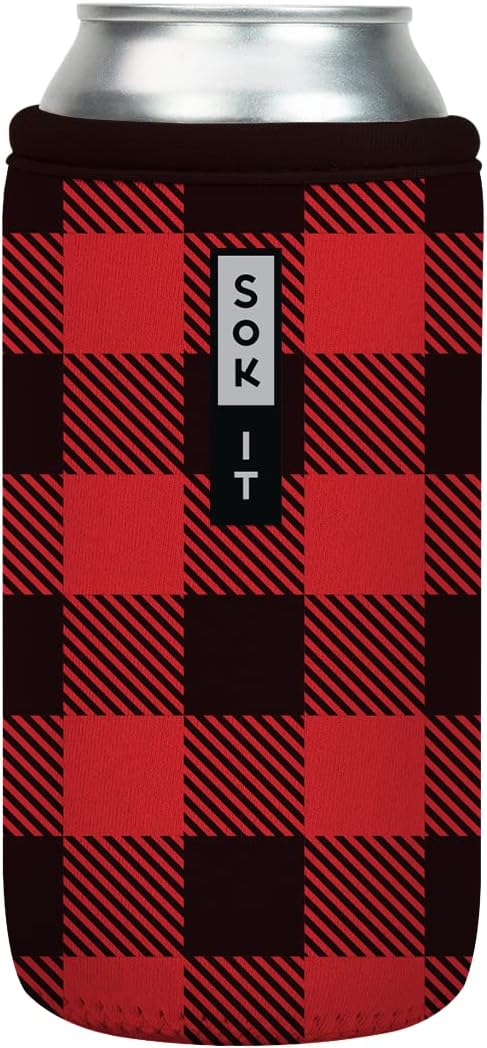 Sok It CanSok Sleeve for Beer & Soda Insulated Neoprene Cover (Buffalo Check, 16oz Can Sleeve)