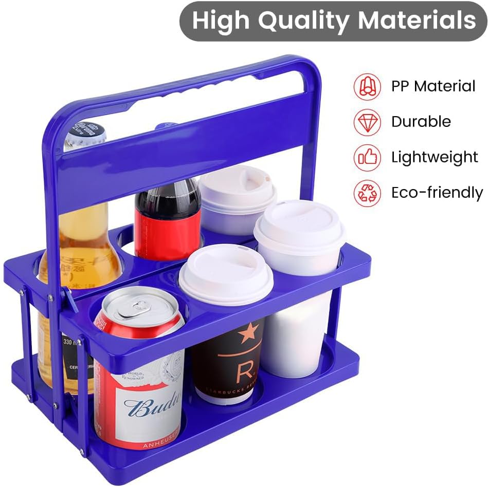 Reusable Drink Carrier with Handle for Doordash, Eats, Grubhub, Portable Cup/Coffee Holder Accessories for Delivery, Foldable Drinks Caddy with Tray, Car Durable Plastic Festive Bottle, Vacation